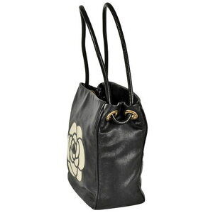 Chanel Black White Camellia Logo Bag Tote Lambskin